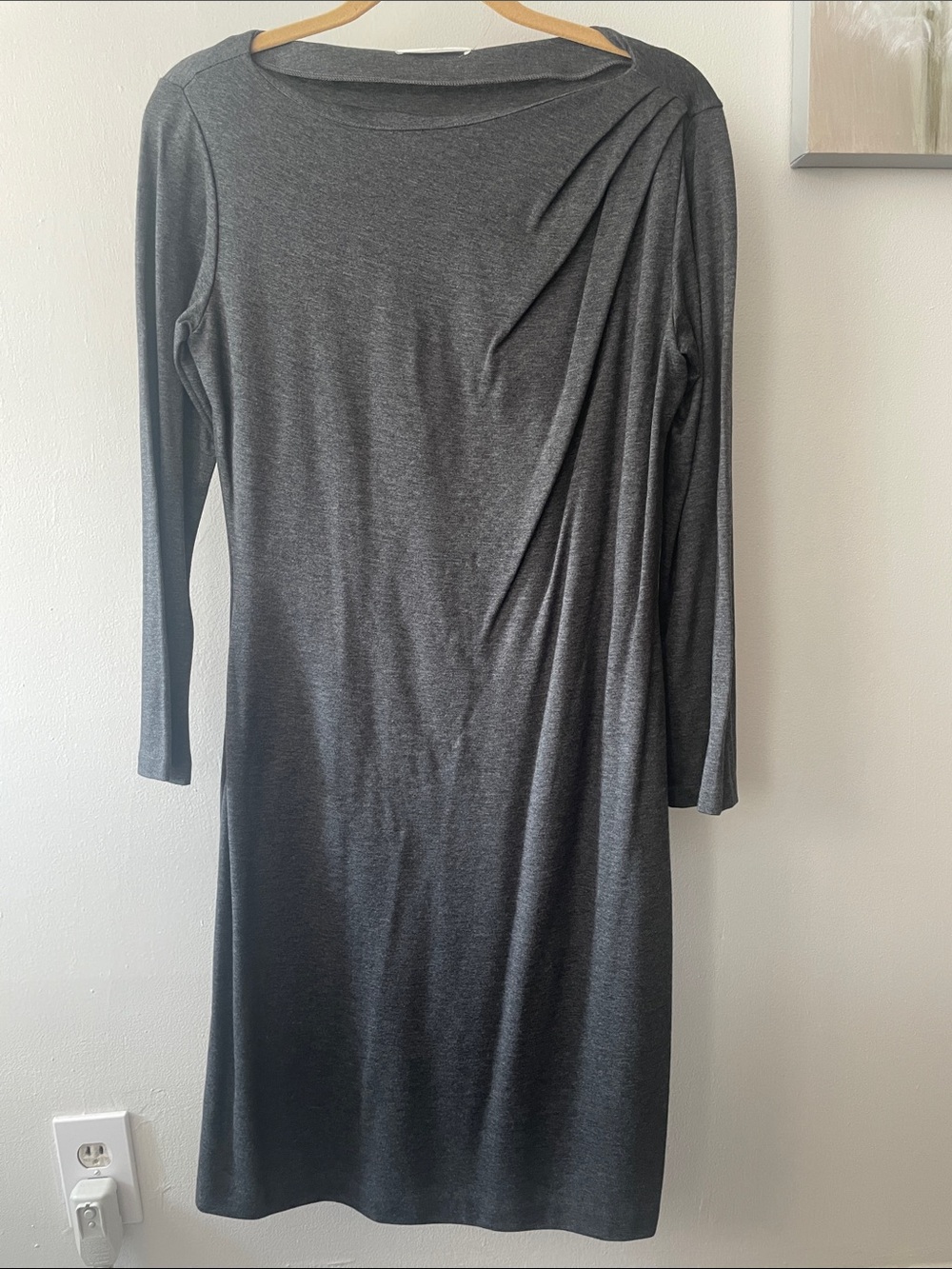 Natori Charcoal Grey Long-Sleeve Draped Dress